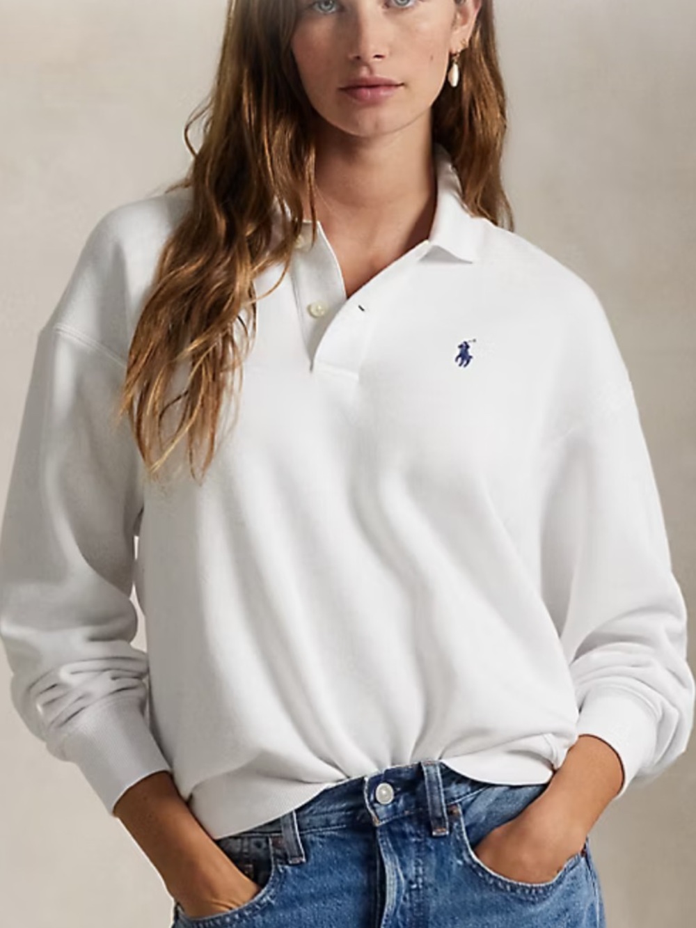 Polo by Ralph Lauren White Polo-Collar Fleece Pullover